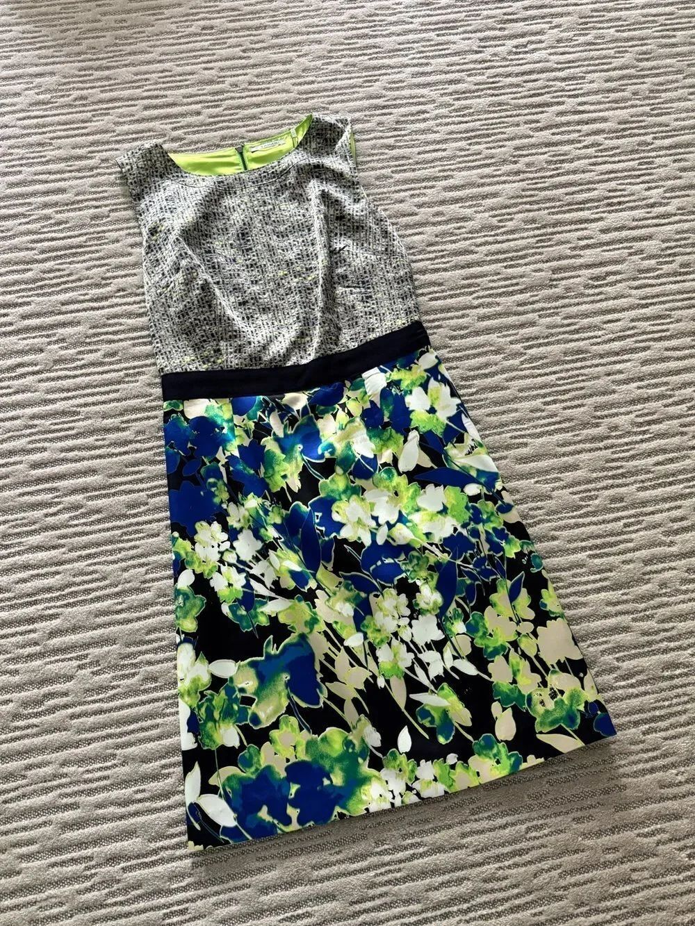 T Tahari Neon Lime Lined Patterned Amita Dress